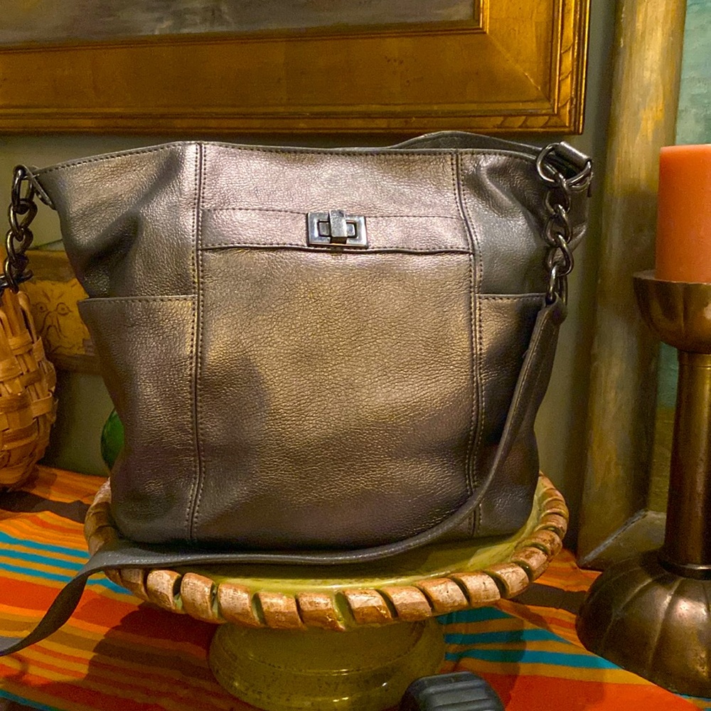 Calvin Klein Gunmetal Metallic Silver Shoulder Bag